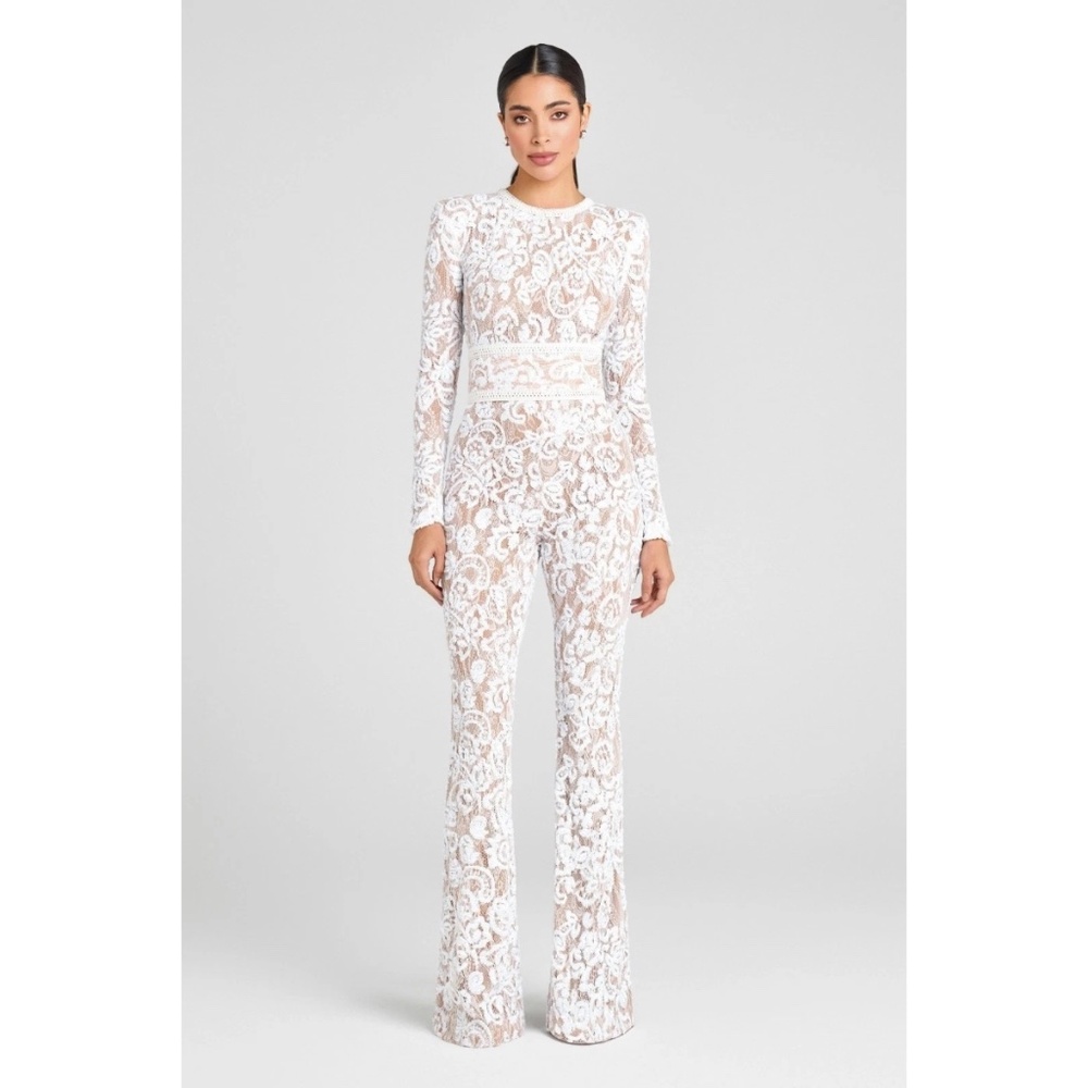 Nadine Merabi Bella White Lace Jumpsuit size M (8)